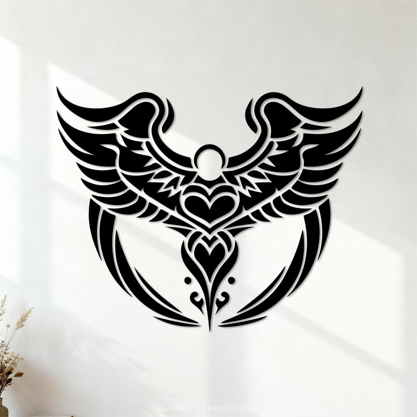 Hearts and Wings Tribal Tattoos Wall Stickers 49.2x61.3cm Window Decals Black