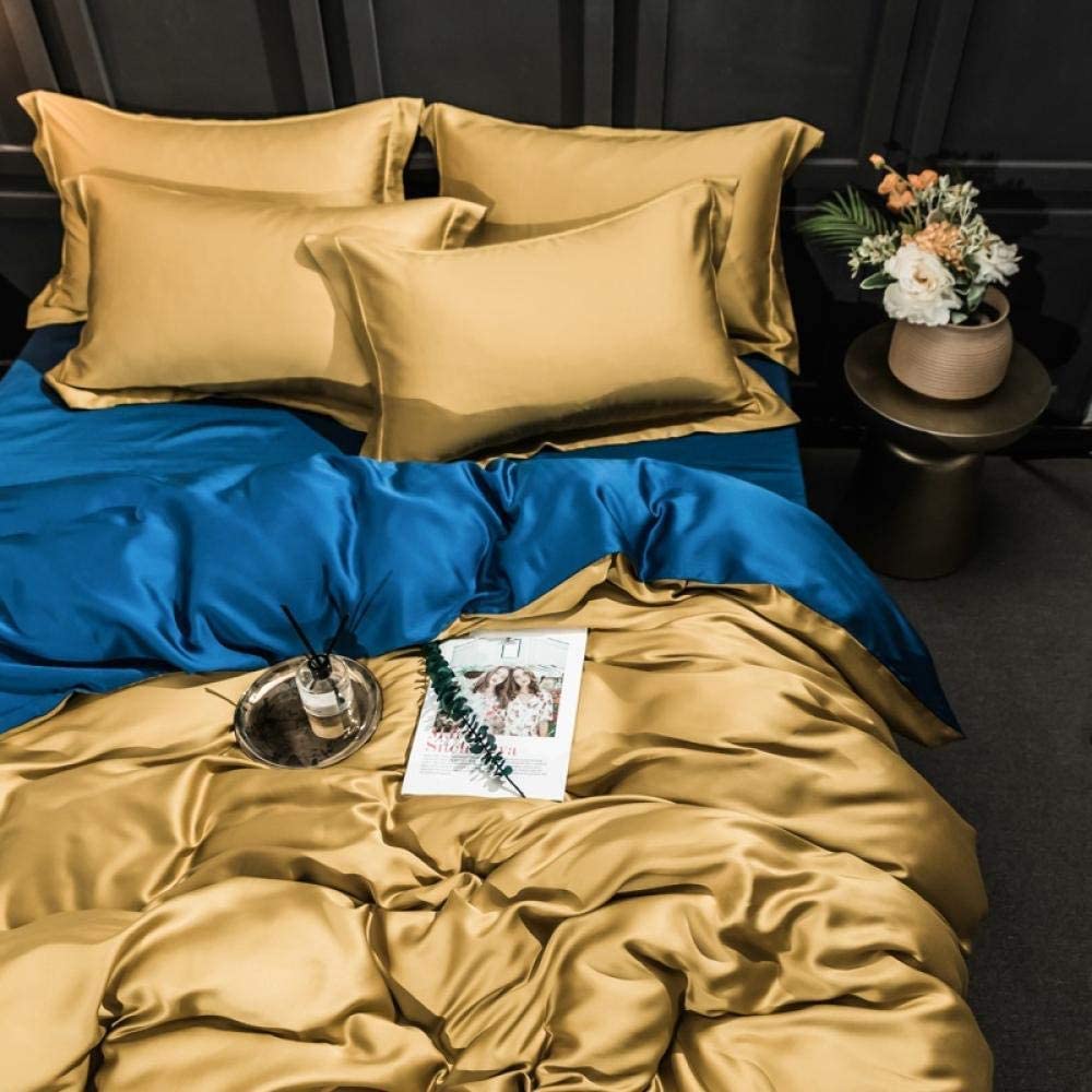 夏のシルク無地4ピースダブルベッドセット
