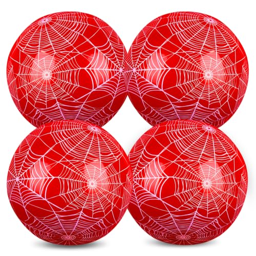 Vertintong 4 Pack 11.81" Spider Web Themed Beach Ball for Kid Inflatable Beach Ball Bulk for Summer Pool Game Spider Red Decoration for Birthday Party End of The Year Class Party Supplies Gift