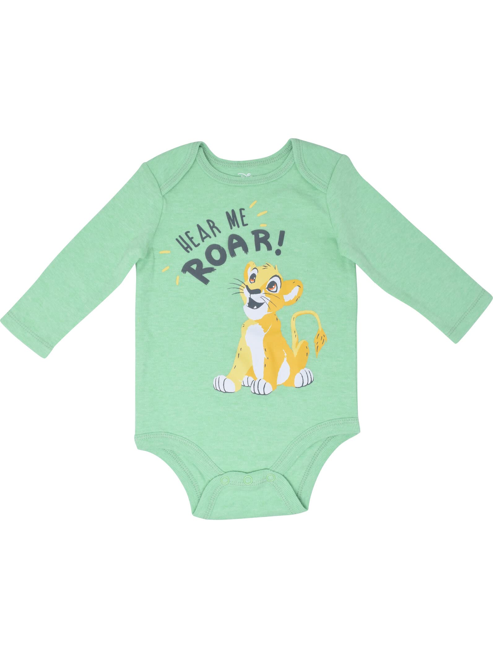 Disney Lion King Baby Boys 3 Pack Long Sleeve Bodysuits Green/White/Gray 18 Months