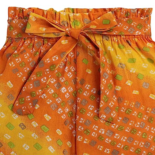 Image of Hopscotch Girls Regular Fit Cotton Bandhani Print Pant in Yellow Color