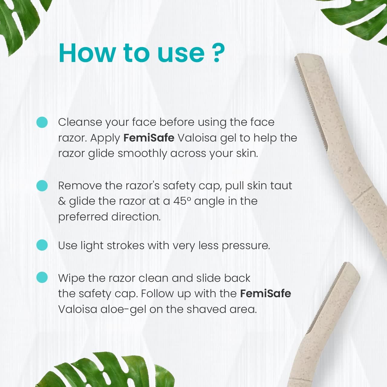 FemiSafe Women's Facial Razor & Valoisa Aloevera GEL | Easy, Safe & Painless Hair Removal | For Facial Hair & Bikini Area | Soothes Body & Moisturizes Skin After Shave (PACK OF 3 RAZORS+ALOE GEL) 1