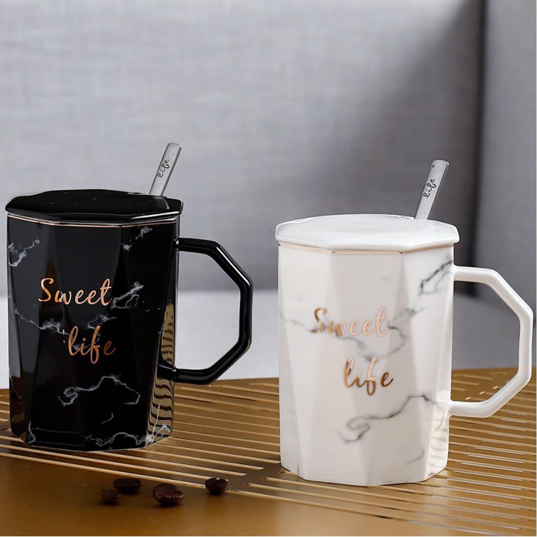 BonZeal Sweet Life Marble Ceramic Coffee Mug Tea Cup Anniversary Gift for Couple Special Set of 2 with Lid Spoon Diwali Combo Gift Pack for Couple Gift for Diwali Diwali Gift Items 350 ml (B0BPSNTLF4) Amazon Price History, Amazon Price Tracker