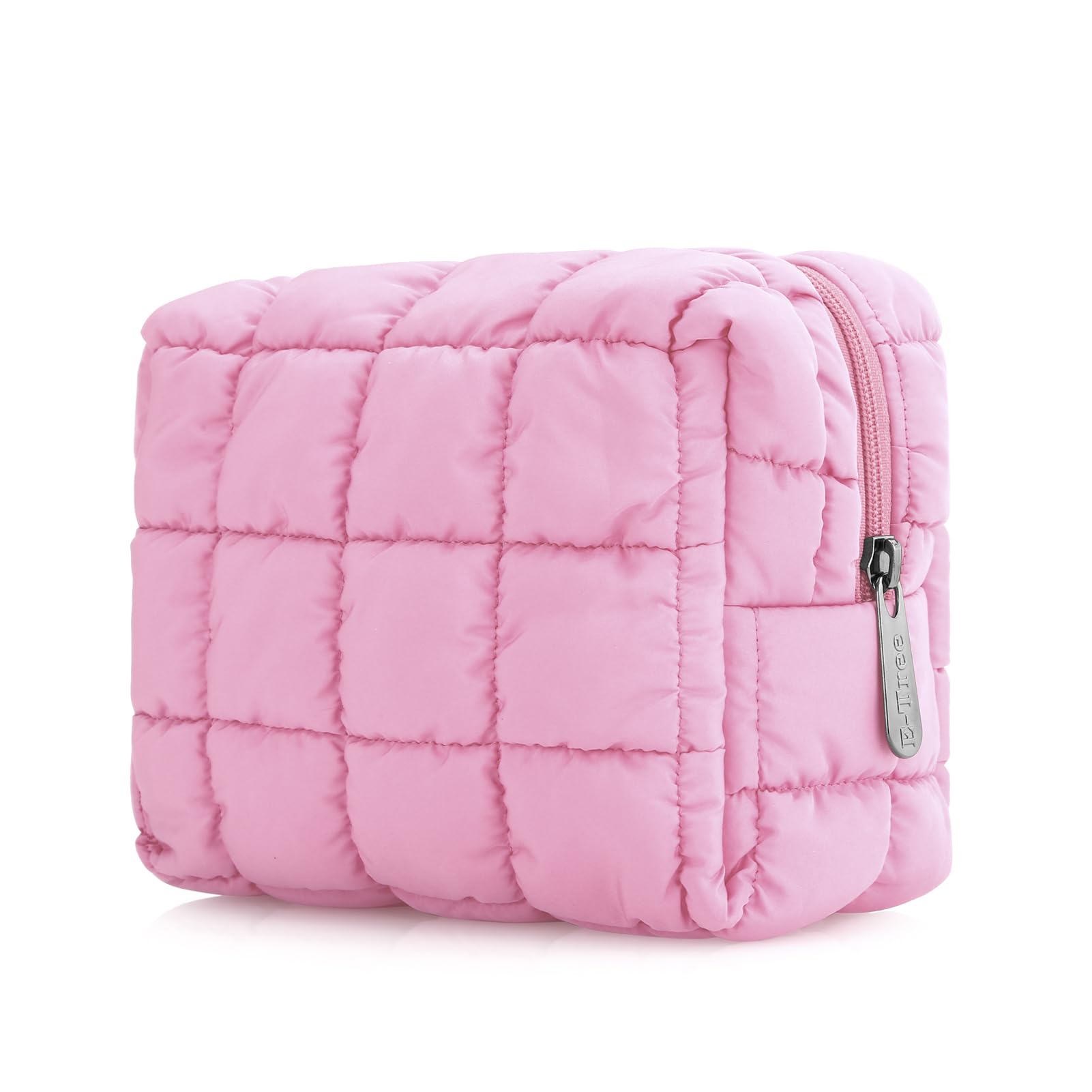 DOB SECHS Small Travel Makeup Bag Puffy Quilted Cotton Make Up Cosmetic Organizer Toiletry Bags Cute Zipper Pouch for Women Girls (CottonBag01-Pink)