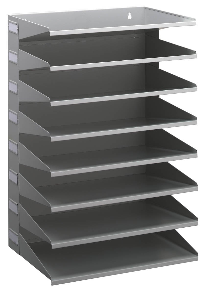 Rackhams Grey 8 Compartment Labelled Metal Document Filing Letter Tray | A4