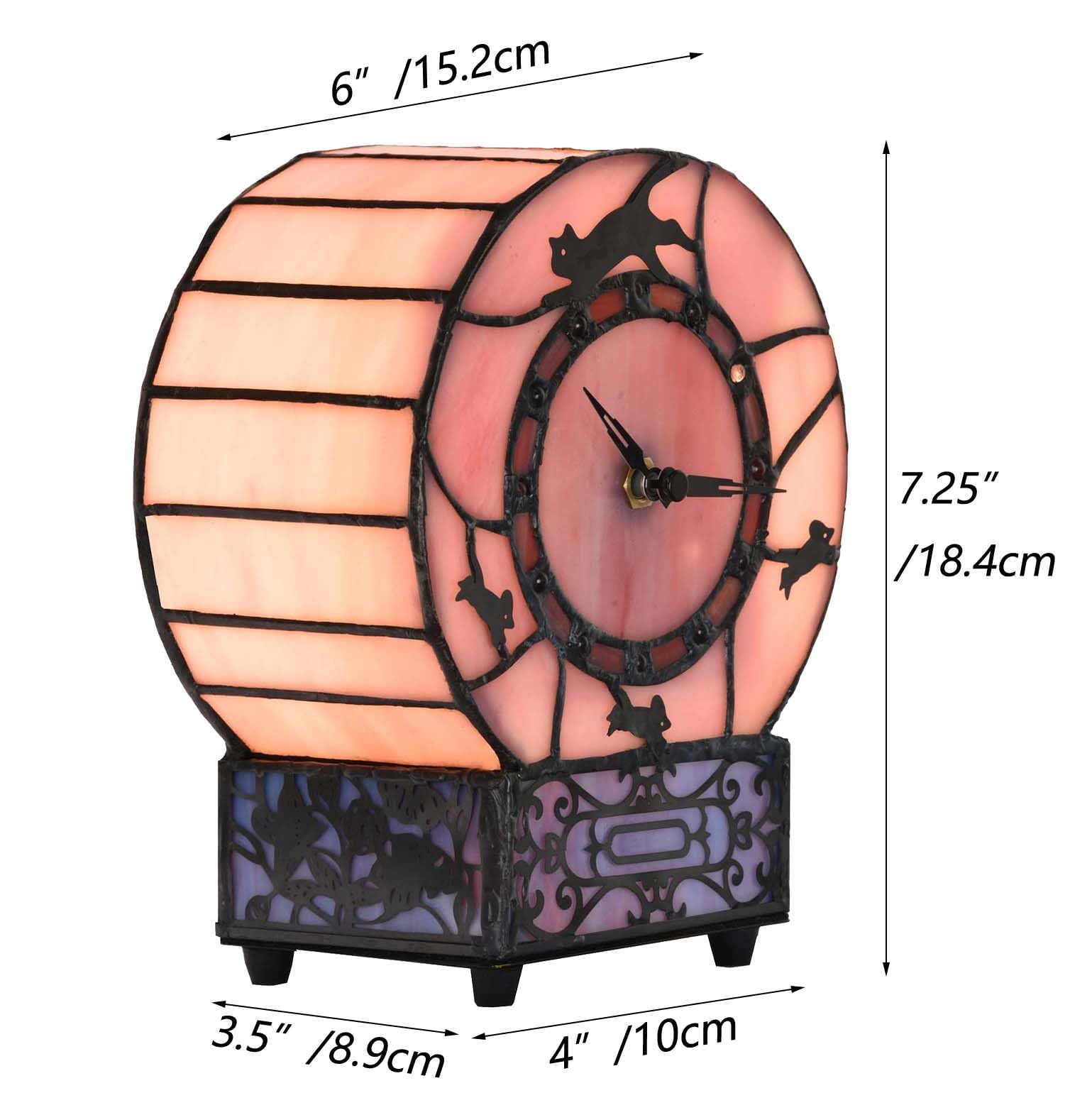 Bieye L30911 Lampa akcentująca w kształcie kotka i myszki Tiffany z funkcją zegara, dekoracja biurka