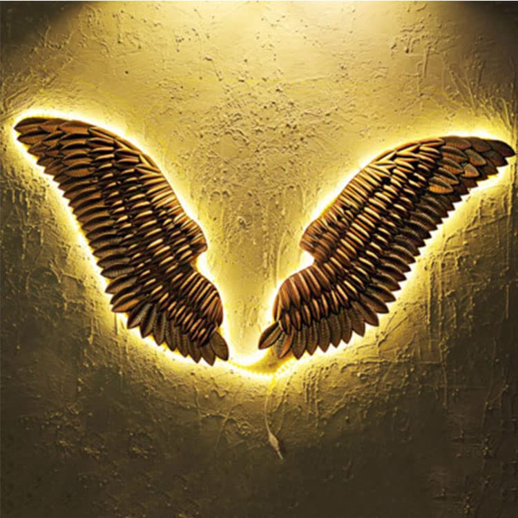 OMaju Decorazione Murale Scultura da parete, Ala in ferro battuto retrò con lampada Scultura da parete Decorazione da parete Stile industriale Soggiorno Camera da letto Caffè (Nero 110CM)