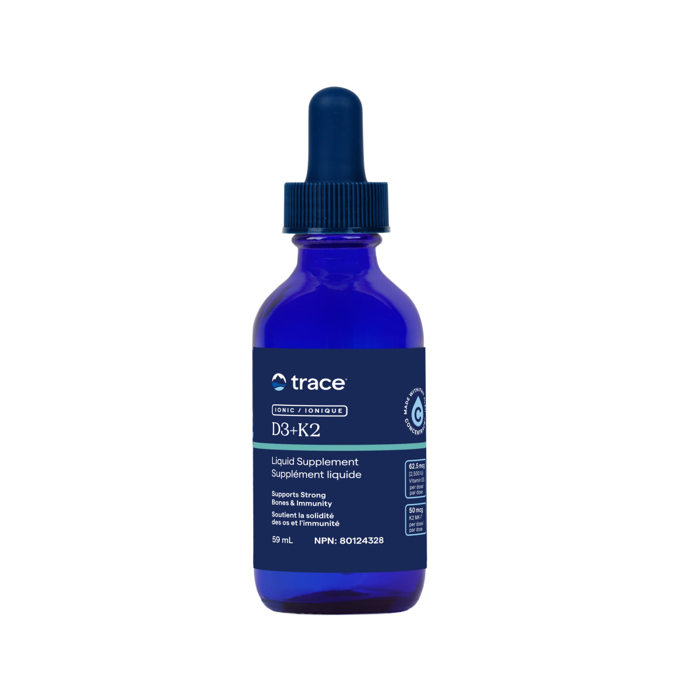 Trace Minerals Research | Liquid Ionic Vitamin D3 + K2 | 125 mcg (5,000 IU) D3, 100 mcg K2 | Concentrated Dietary Supplement | 2 fl oz. 296 Servings