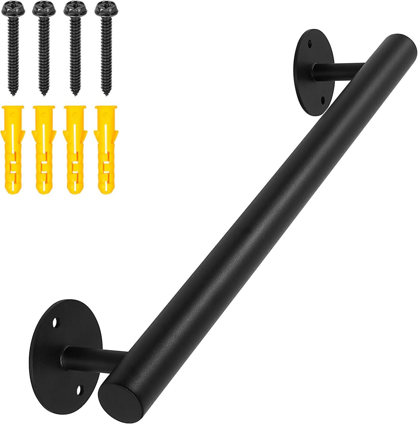 1.6 FT Black Metal Heavy Duty Stair Railing Indoor, Wall Mounted Iron Staircase Handrail - Hand Railings Kit for Garage, Basement, Porch Steps, Outdoor Deck Rails, Safety Grab Bars for Elderly 19 INCH Black