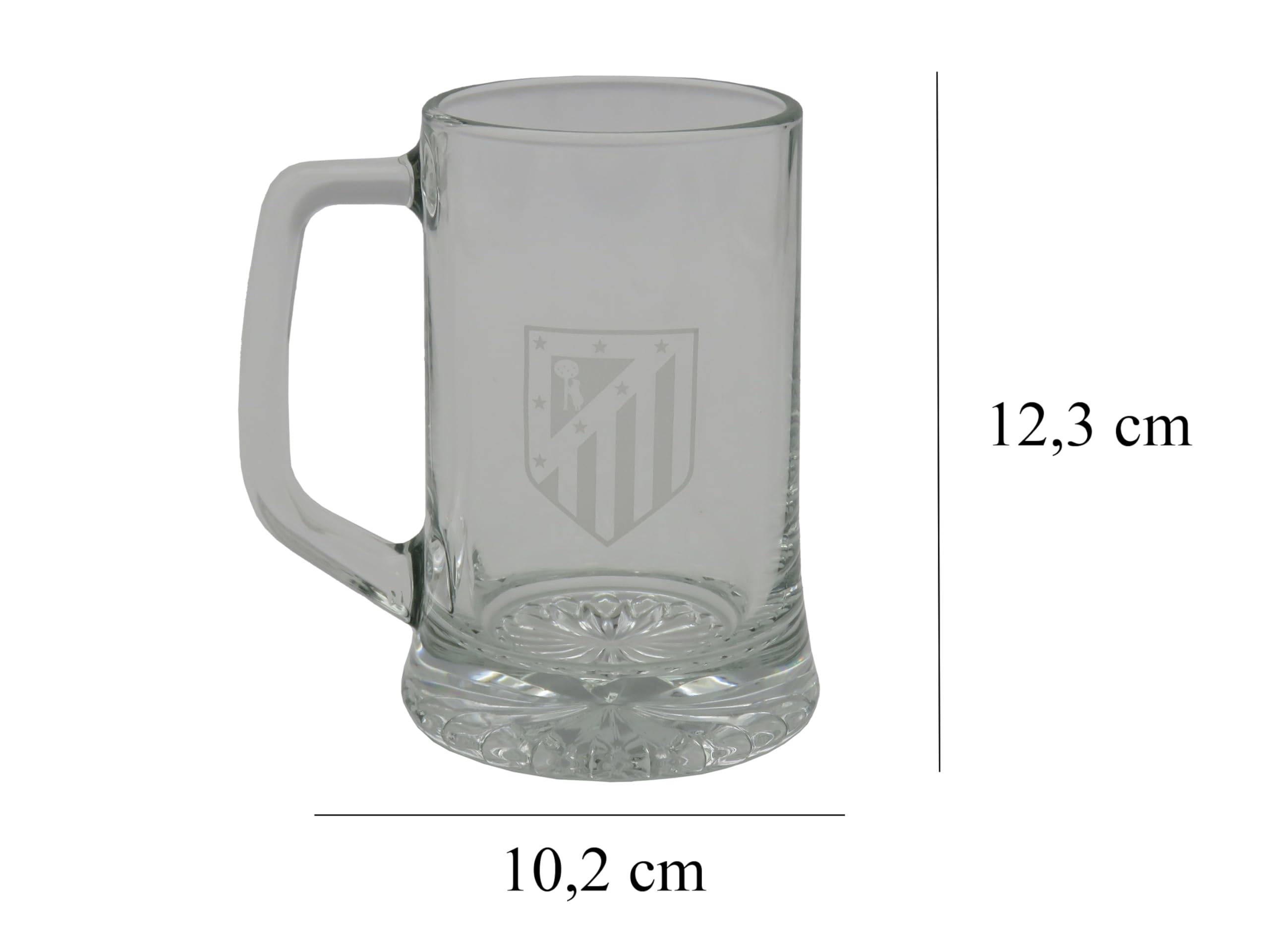 CYPBRANDS Atlético de Madrid, Jarra de Cerveza, Vidrio, Gran Capacidad 280 ml, Asa Cómoda, Apta para Lavavajillas y Microondas, Transparente