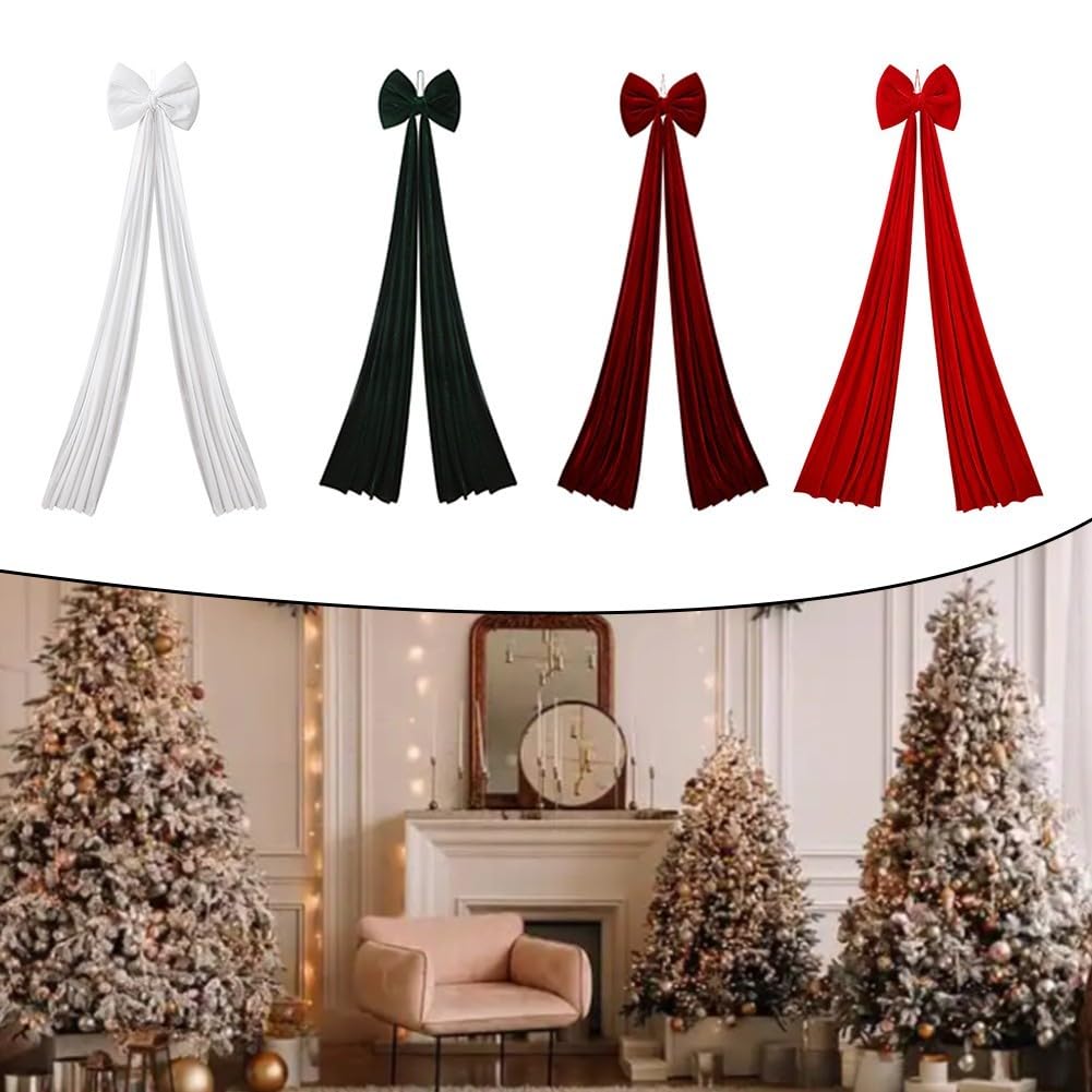 Lazo grande de Navidad, lazo grande de terciopelo para decoraciones navideñas, perfecto para árbol de Navidad y entornos festivos, 15.75 x 78.75 pulgadas
