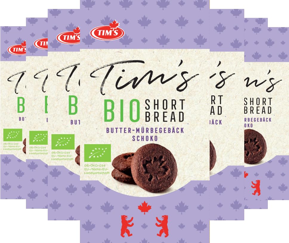 Tims Feines Bio Shortbread Schoko 7x 165 g I Original Kanadische Butterkekse I Buttriges, süßes Mürbteig-Gebäck ohne Konservierungsstoffe I Traditionelle kanadische Backwaren Made in German