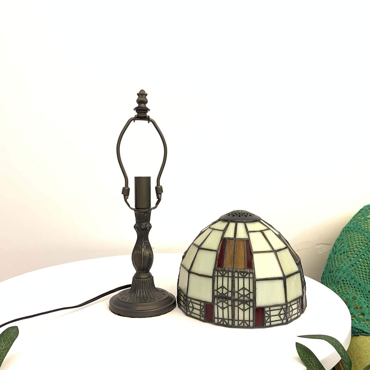 Bieye L10728 Color Block Tiffany Style Stained Glass Table Lamp with 8-inch Wide Lampshade for Bedside Bedroom Living Room 13 H product thumbnail 5