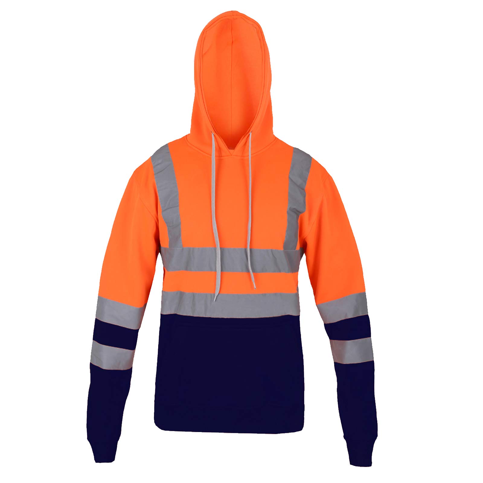 Ak Garments Unisex Pullover Hoodie - Orange-Navy Hi Vis Zip Hooded Sweatshirt High Visibility Reflective Tape Band Work Fleece Safety Hoodie Sweat Shirts Jacket Warm Security Workwear Work Wear Jumper Tops (5Xl, )