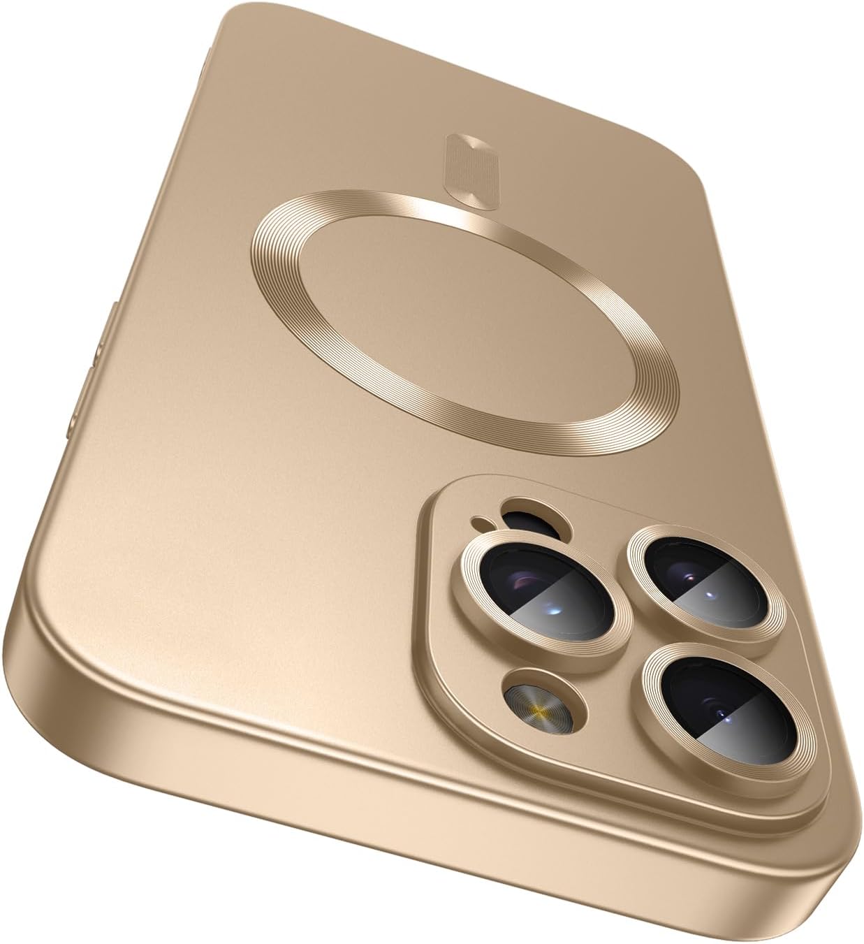 LEKEVO Magnetic for iPhone 16 Pro Case [Compatible with MagSafe][Built-in Camera Lens Protector] Slim Soft Silicone Bumper Shockproof Metallic Luster Phone Case (Gold)