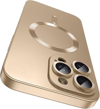 LEKEVO Magnetic for iPhone 16 Pro Max Case [Compatible with MagSafe][Built-in Camera Lens Protector] Slim Soft Silicone Bumper Shockproof Metallic Luster Phone Case Gold