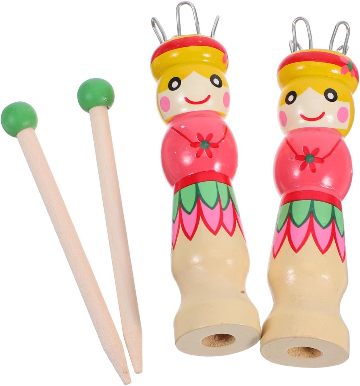 ARTIBETTER 2 Sets Wooden Knitting Tools with DIY Hand-Painted Pattern French Knitter Spool and Point Needle for Kids Craft Practice and Hand Tool for Knitting Crochet Projects