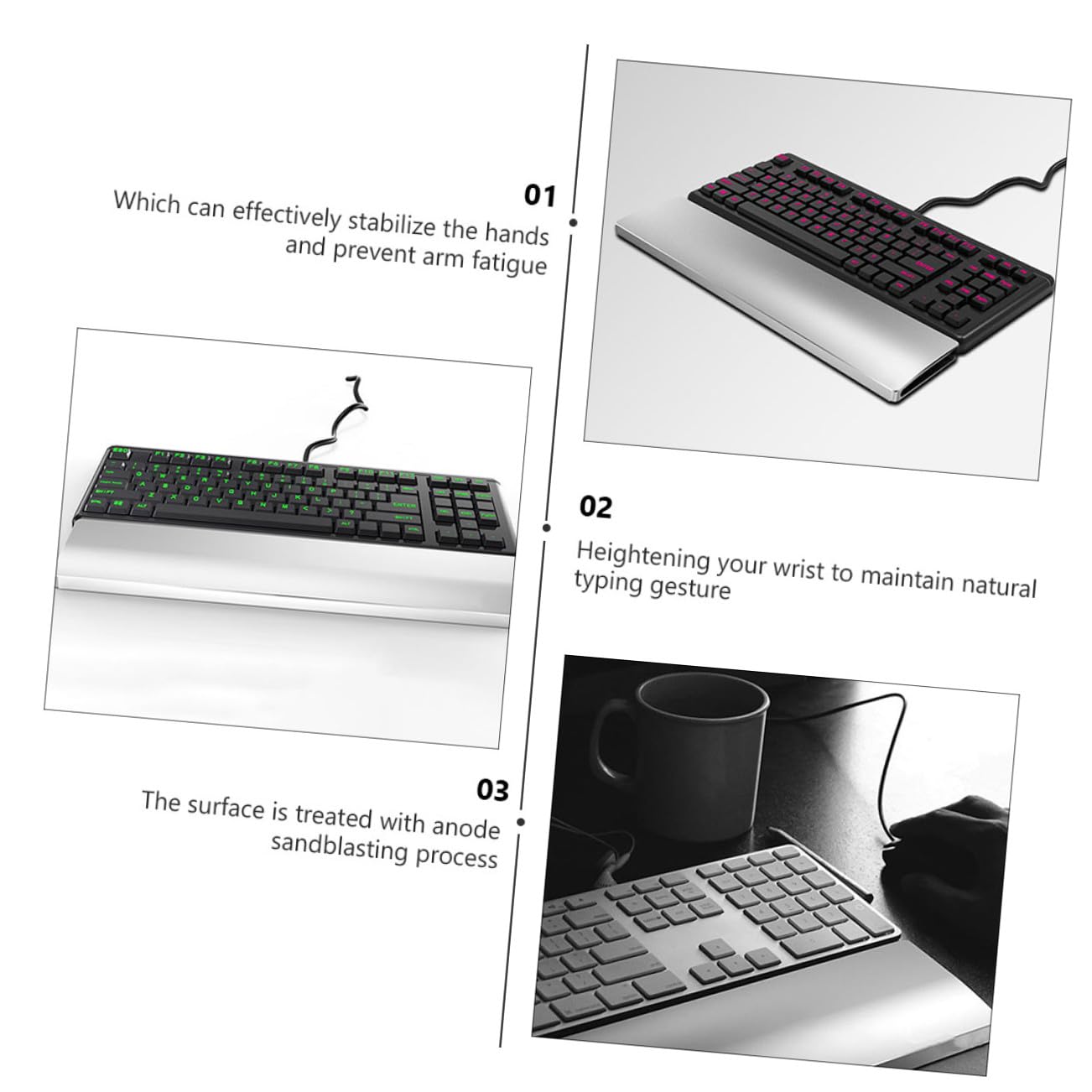 Veemoon Mechanische Tastatur Handgelenkauflage aus Aluminiumlegierung Ergonomisches Design Rutschfest Stabil für 104-Tasten Tastaturen Silber