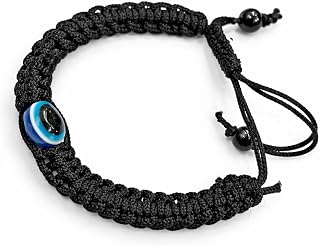 Black Macrame Bracelet with Evil Eye Charm, Adjustable Braided Cord, Protective Amulet Price In India