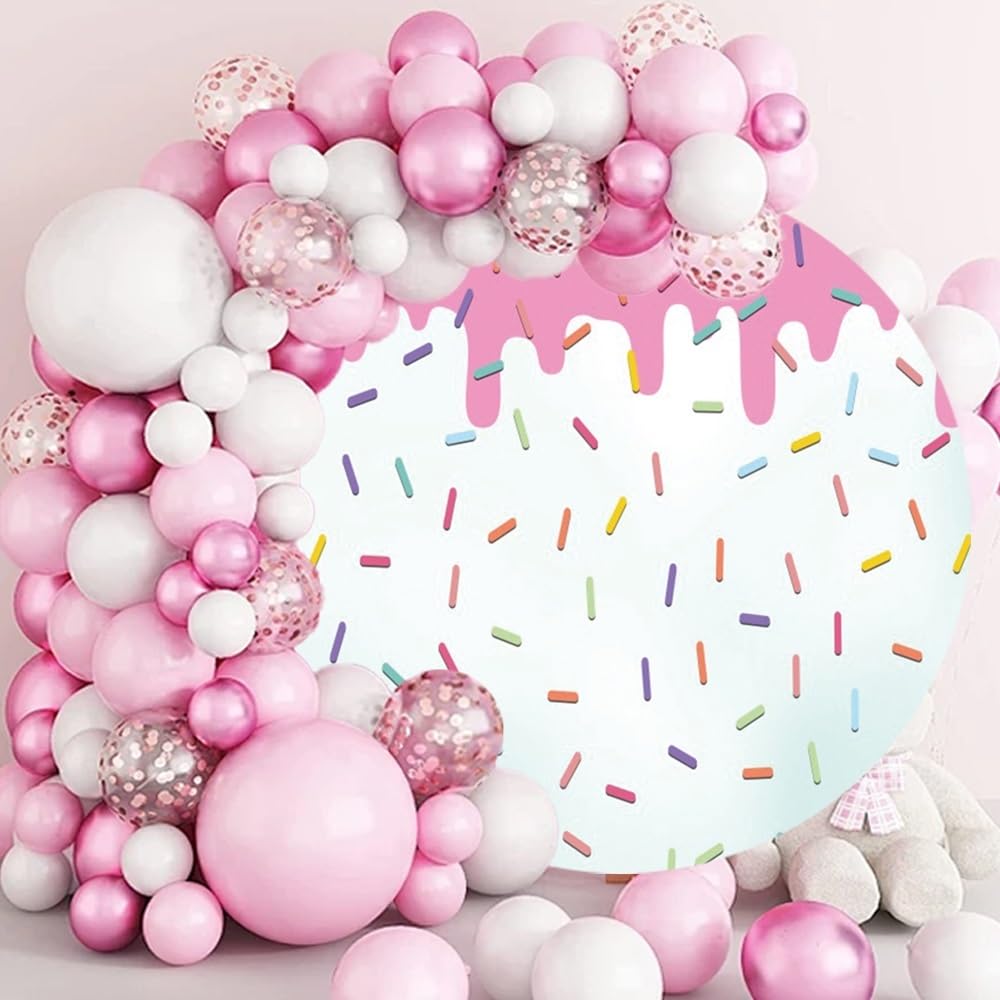 6.5x6.5FT Donut Round Backdrop - Pink Dripping Donut Theme Photo Background