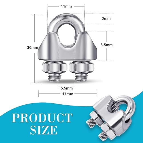 Miniatura 3 de Blulu 50 piezas de 18 pulgadas M3 de acero inoxidable cuerda de alambre abrazadera de clip de cable de acero inoxidable 304 abrazadera de cable de