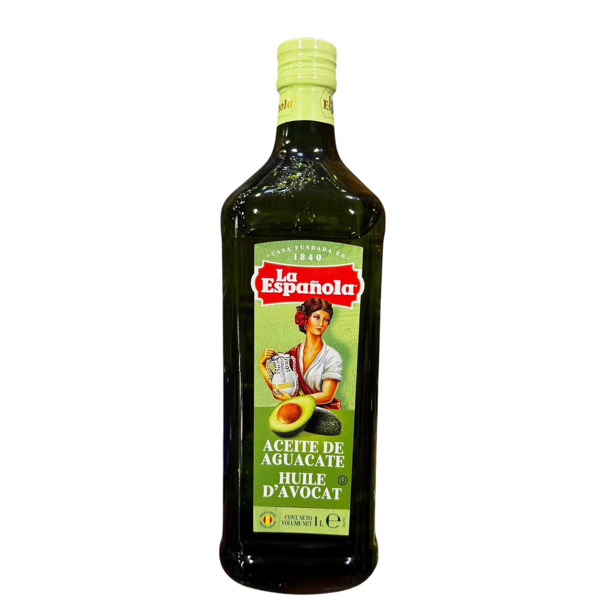 Aceite de Aguacate 100% Puro 1 L | Prensado en Frío, Alto Punto de Humo | Perfecto para Freír, Cocinar, Asar, Ensaladas, Dieta Keto, Repostería y Cocina Saludable