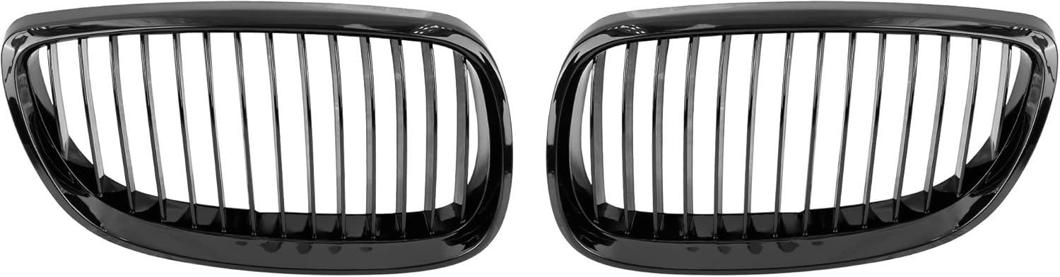 X AUTOHAUX Pair Front Kidney Grille Gloss Black for BMW E92 2007-2010 2 Door Single Line