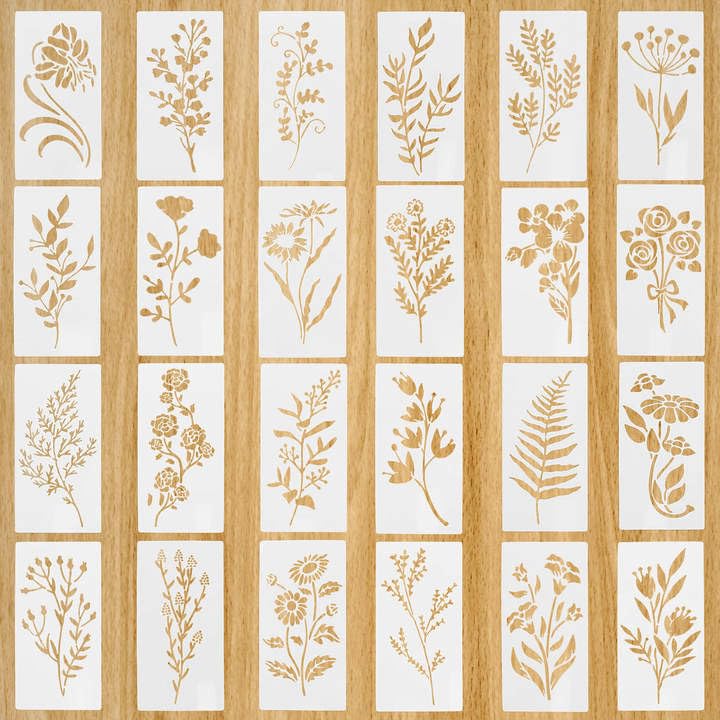 24 Stück Schablonen Blumen 15 x 7.5cm Malschablonen zum Malen DIY Blattmalerei Vorlagen Malerei Zeichenschablonen Wiederverwendbar Blatt Stencil Schablonen für Scrapbooking Holz Möbel Deko