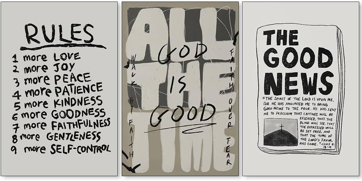 Haitunone Fruit of The Spirit Bible Verse Posters Good News God Is Good Wall Art Set Of 3 Neutral Modern Inspirational Scripture Quotes Canvas Prints for Church Wall Decor 16x24 inch Unframed