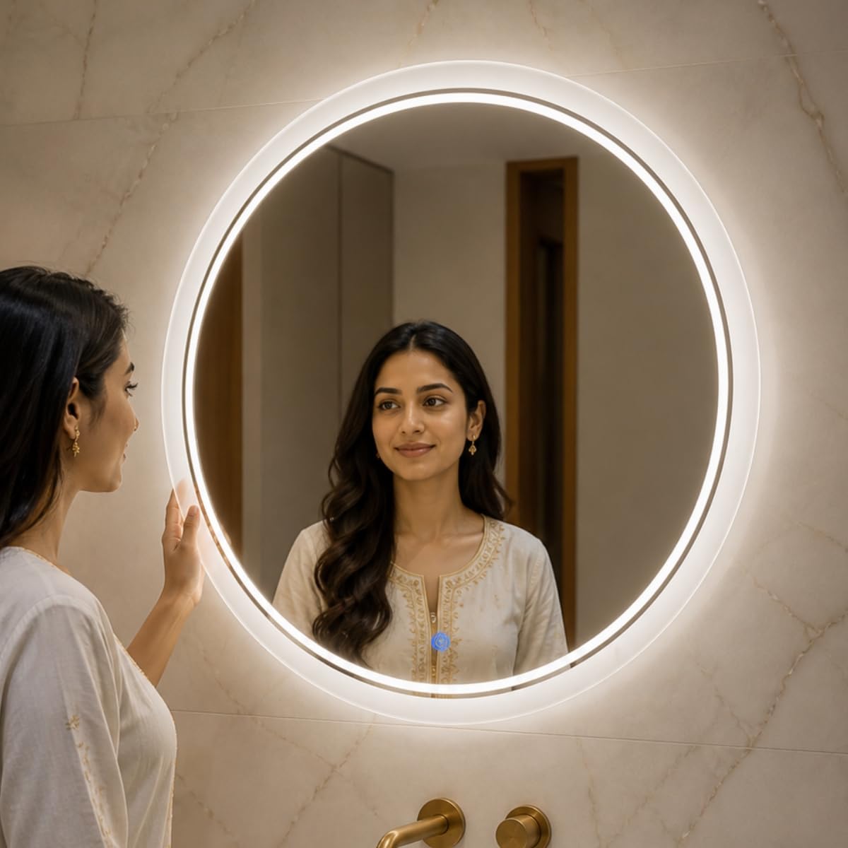 24x24 Inch Frameless Round Led Mirror for Wall Bathroom Led Mirror with 3-Color Light/Smart Sensor/Bedroom/Living Room/Washbasin/Dressing Room/Durable/Standard Mirror/Backlit|LEDCR2424-picture-16