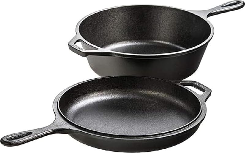 Cocina combinada de hierro fundido, olla profunda de 3,2 cuartos y tapa de sartén de 10,25 pulgadas | Juego de sartén y olla profunda 2 en 1, horno holandés con tapa de sartén para masa madre, freír y acampar, no tóxico, sin PFAS