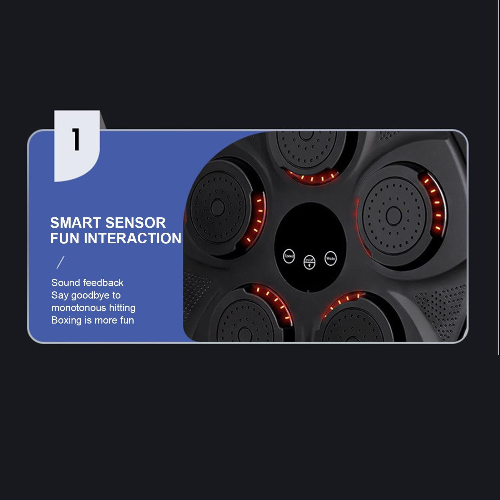 Macchina da Boxe montata a Parete, Attrezzatura da Boxe Musicale Intelligente, tamponi da Boxe con Luce a LED, con 5 luci e sensore, Bersaglio da Boxe elettronico con Musica