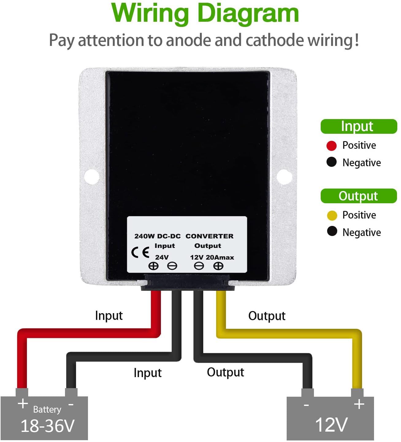 Gebildet Regulador Convertidor de Voltaje +Conector de cable de 2 piezas DC/DC DC 24V Reductor a 12V 20A 240W Buck Transformador Impermeable