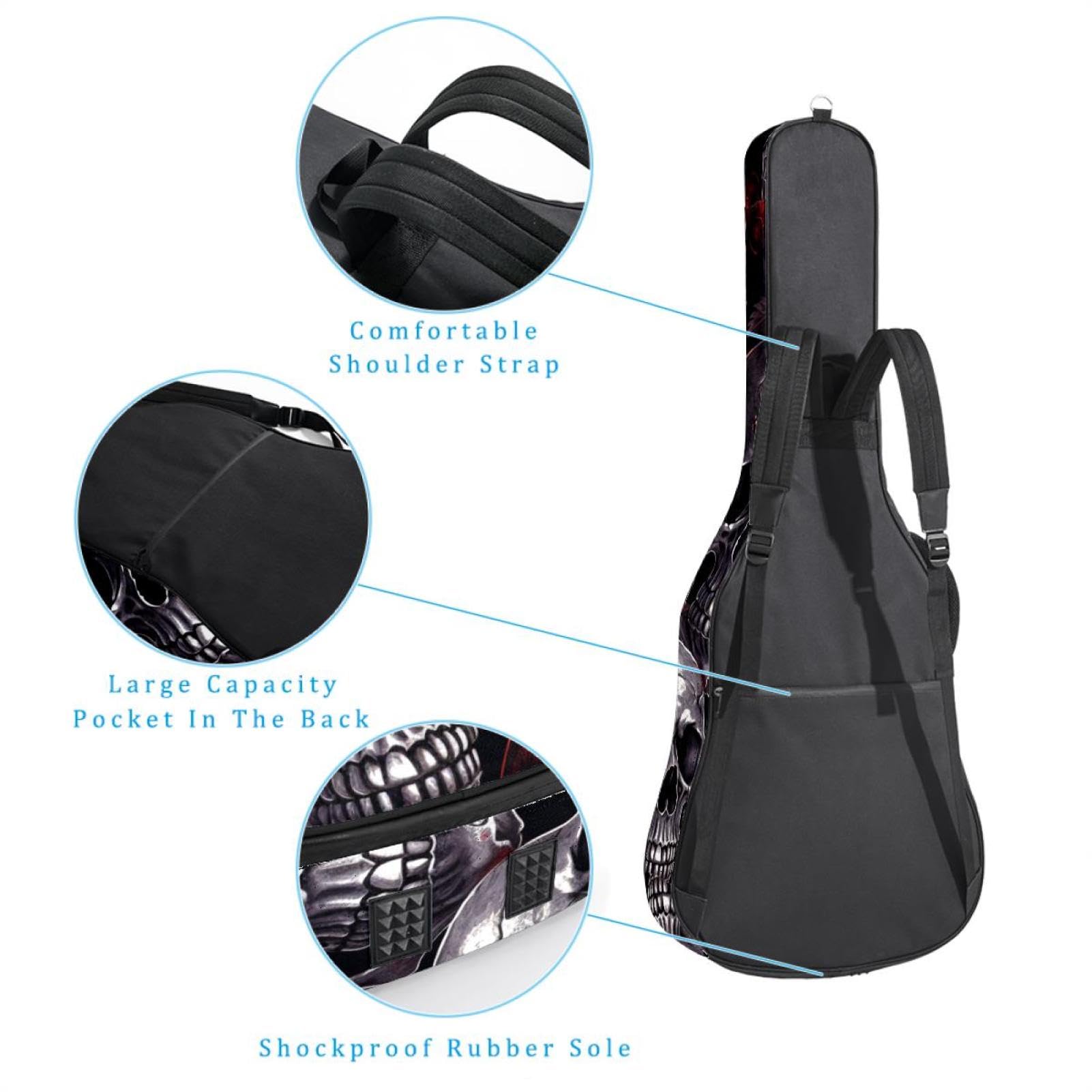 Halloween Skull 56 - Bolsa para guitarra acústica con 2 bolsillos, correa ajustable para el hombro y colgador trasero, adecuada para guitarras eléctricas, bajos y guitarras clásicas, Calavera de