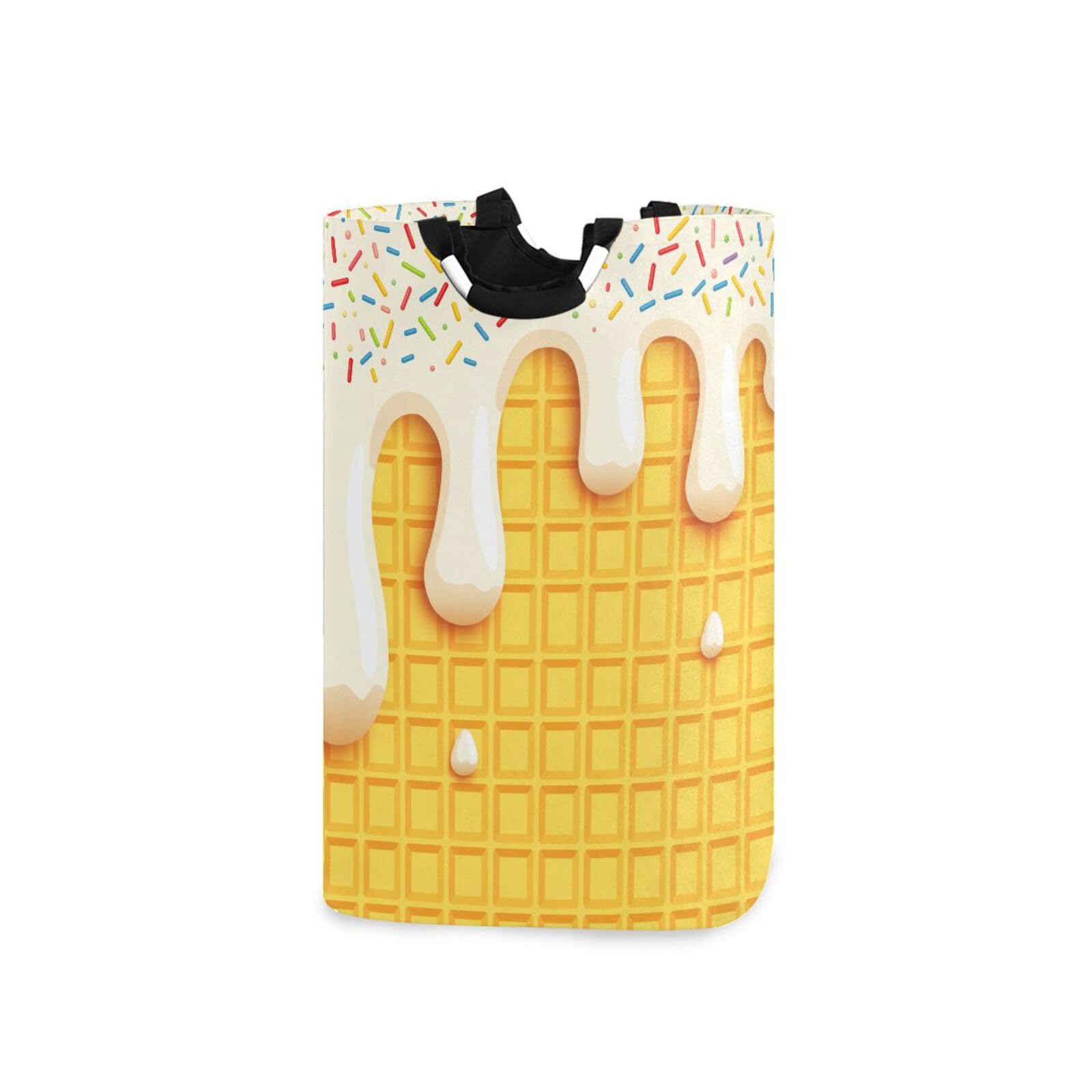 Jihqo Laundry Hamper Basket Waffles and Syrup Pattern Collapsible Nursery Storage Bin Waterproof Clothing Baskets for Home Bedroom Bathroom Washing Room