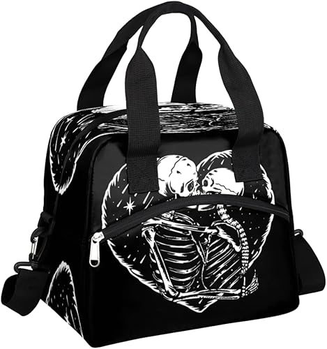 Lonchera térmica para mujeres y hombres, diseño de calavera de esqueleto y beso, grande, reutilizable, a prueba de fugas, bolsa de almuerzo con
