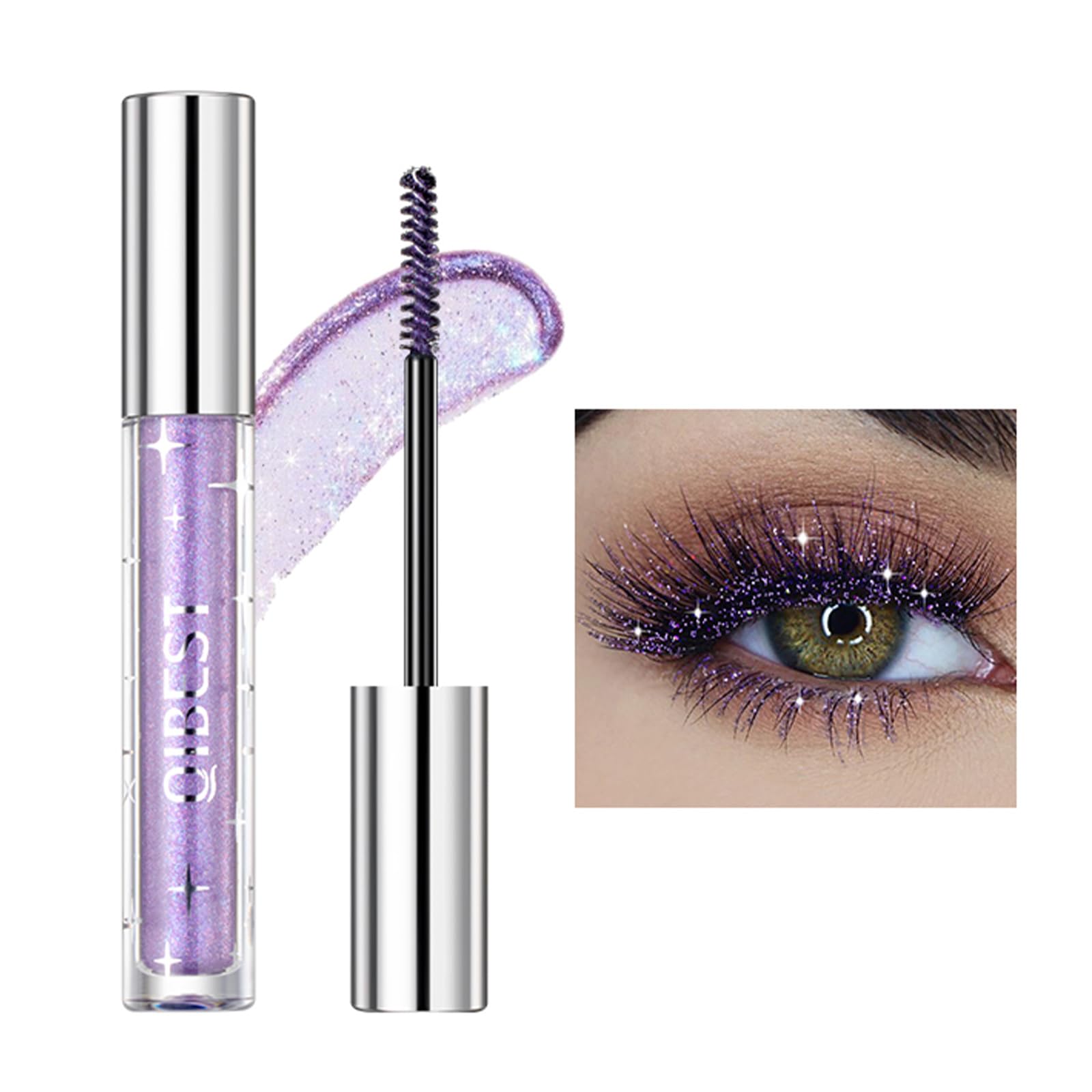 Purple Mascara for Eyelashes, Glitter Diamond Mascara Waterproof Colored, Intense Volumizing & Lengthening, Long Lasting Smudge-Proof Washable, Curling Voluminous (03#）