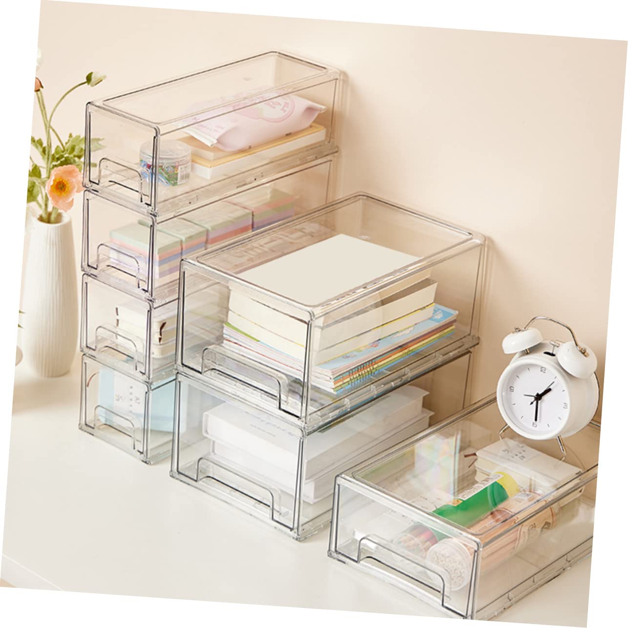 WOONEKY 2 Stück Acryl Kosmetikaufbewahrungsboxen für Schubladen Make Up Organizer für Schminke Leicht und Multifunktional für Schlafzimmer und Arbeitszimmer