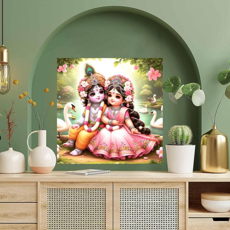 Image of British Terminal Cute little Bal Gopal Baby God Krishna| Kanha Ji | Laddu Lord Makhan Chor Painting Religious Poster for Pregnant Women for wall (matt thin vinyl,sticker,multicolor,unframed)| bj366