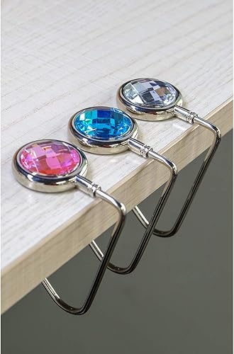 Miniatura 6 de TANOSII Gancho para bolso, soporte de embrague mental, colgador de diamantes de imitación para escritorio de mesa, 3 paquetes, blanco, rosa, azul