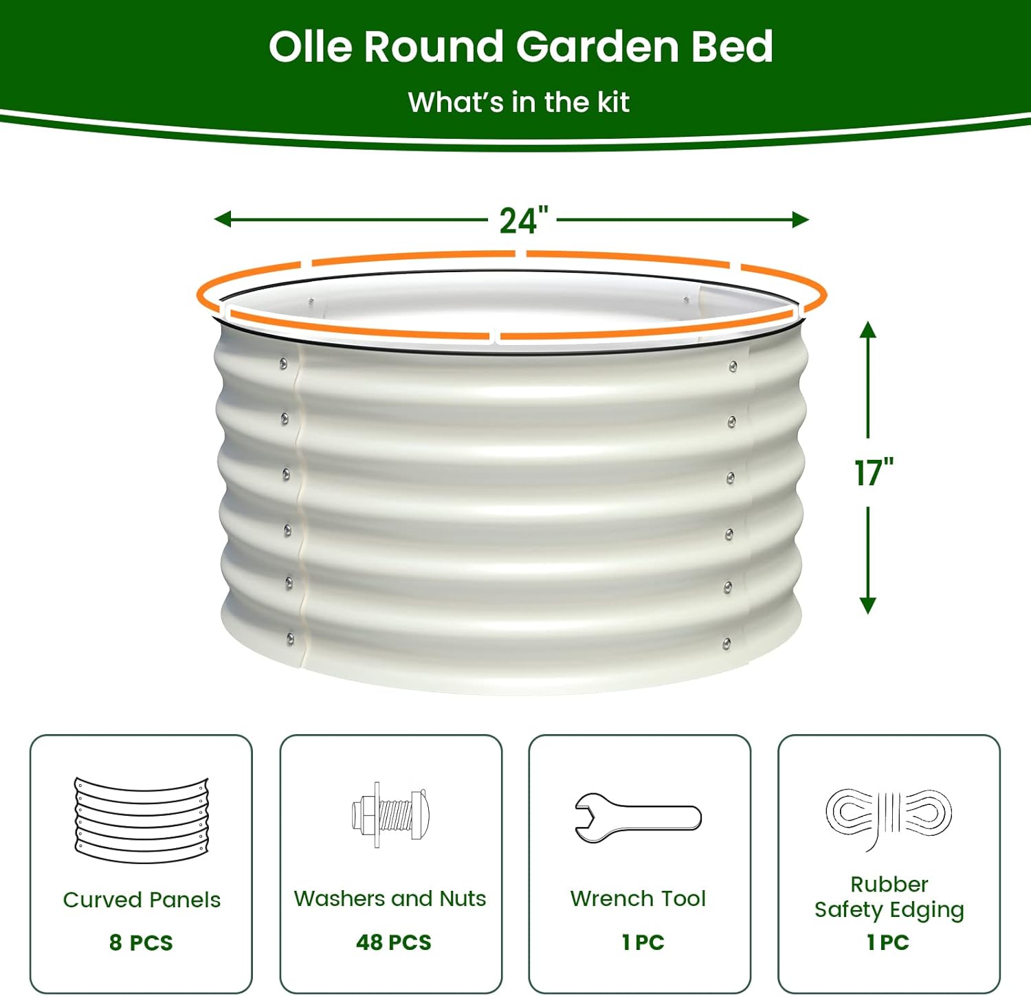 Olle Twin Round Raised Beds for Gardening, Galvanized Planter Box for Vegetables, Metal Raised Garden Bed Easy Setup Round Metal Raised Bed for Urban Farming, Ivory 24" X 17"
