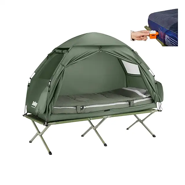 SoBuy 7in1 Feldbett mit Zelt - Komplettes Campingset mit Luftpumpe & Schlafsack