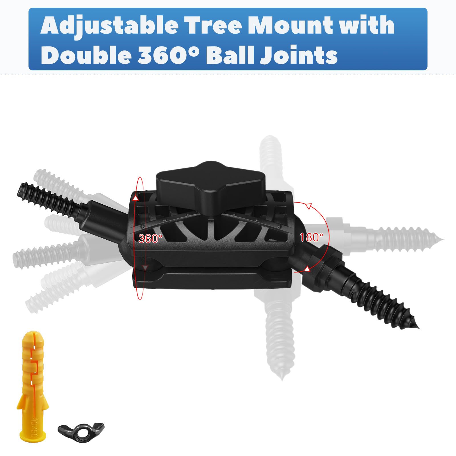 Soporte ajustable para árbol de cámara de sendero: soporte de montaje para cámara de caza y caza con doble rótula giratoria de 360°, 4 unidades