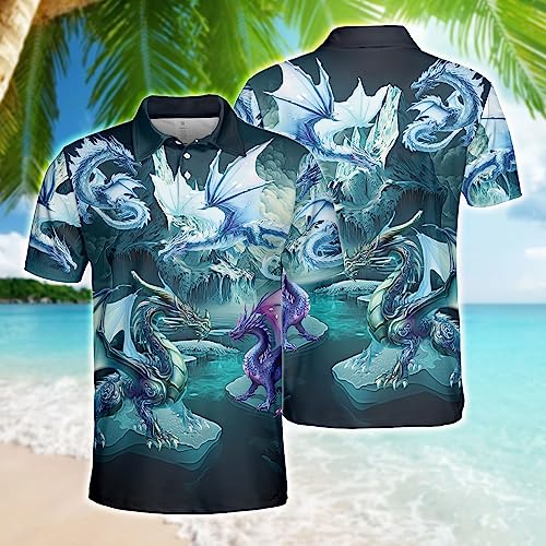 Dragons Polo Shirts for Men - Short Sleeve Golf Shirts Dragons Lover Mens Polo T-Shirt Casual Style 64.12