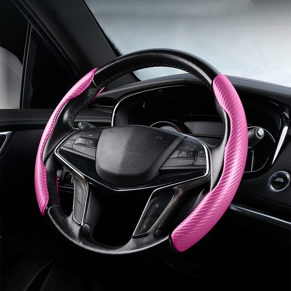 Carbon Fiber Steering Wheel Coverï¼ŒSafe Non Slip Car Accessory,Universal 15 inch Steering Wheel Protector (Pink)… (Pink)