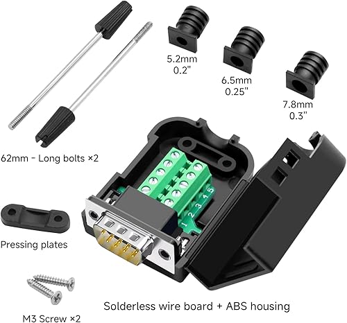 Miniatura 13 de DB9 Conector de ruptura hembra, puerto 9PIN sin soldadura RS232 Adaptador serie D-SUB RS485, placa de módulo sin soldadura con terminales