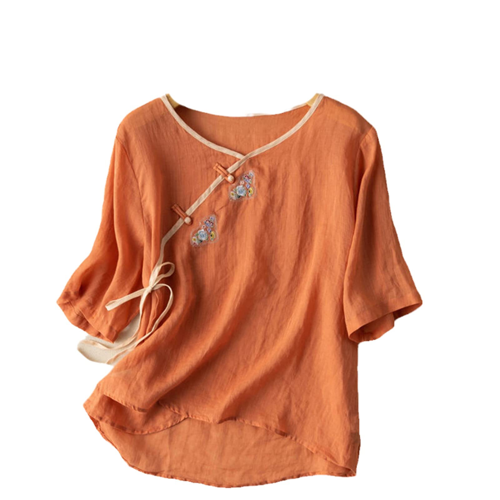 ZMIN Damska bawełniana koszula bluzka vintage lato autum retro chiński tradycyjny strój Tang Mandarin Hanfu Cheongsam