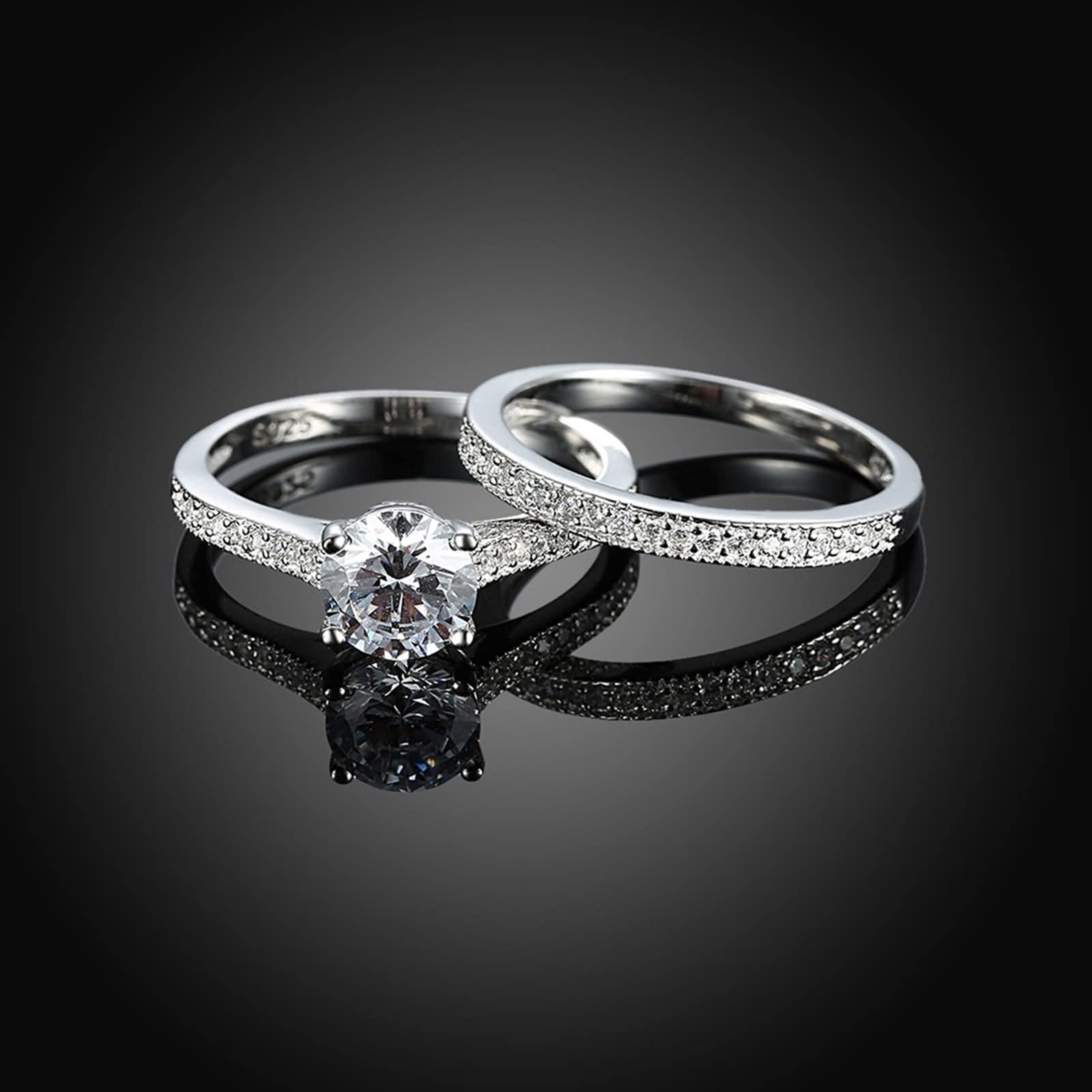 Ehering für Frauen, Mutter-Geschenke für Frauen, Ring-Set, 2 Ringe, Sterlingsilber mit Zirkonia