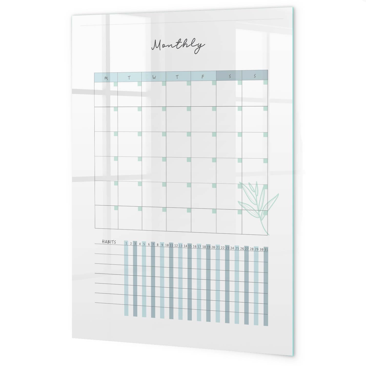 Tableau mémo magnétique en verre 60x120 cm | Agenda mensuel