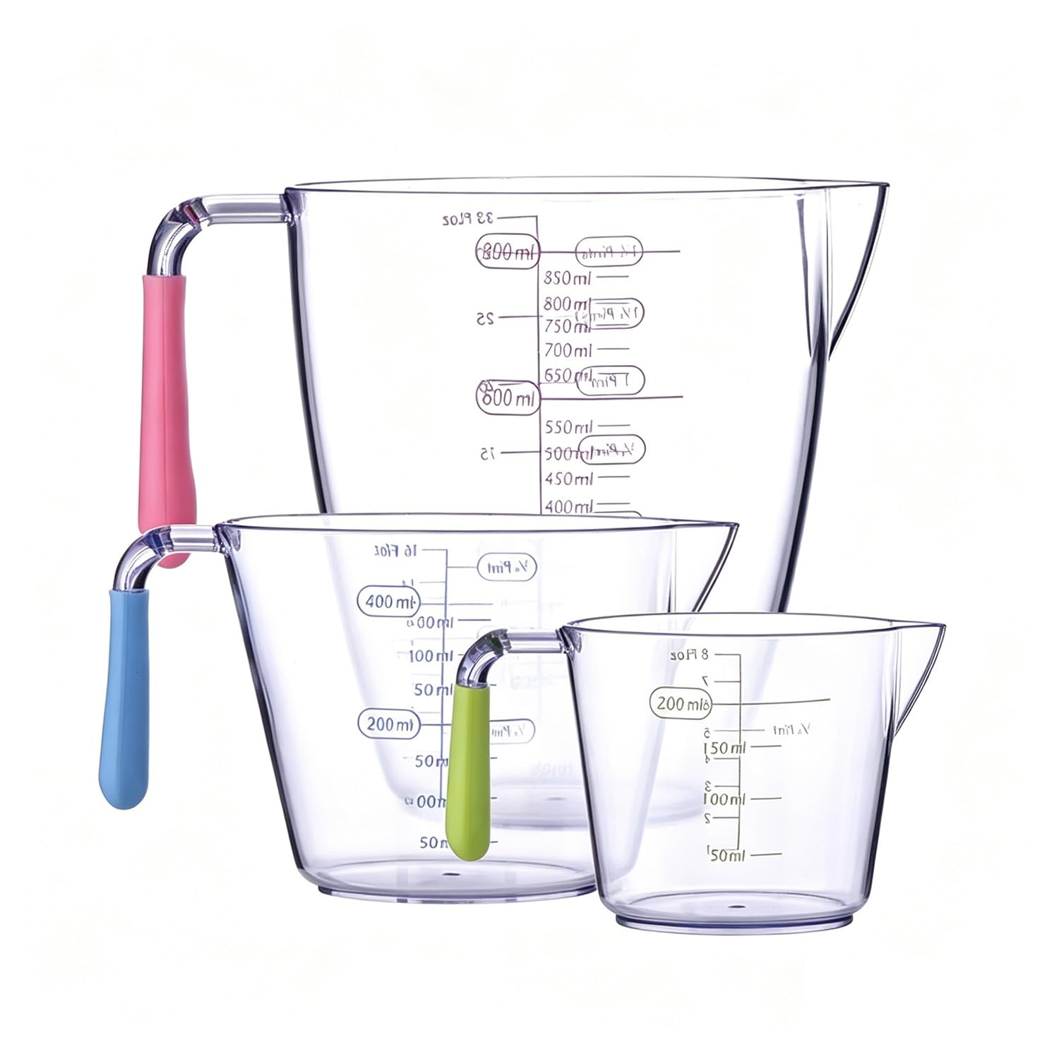 Set of 3 Plastic Measuring Jugs, BPA-Free Transparent Measuring Cups